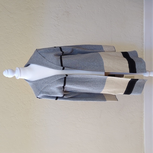I. N. Studio Gray Colorblock Open Front Cardigan with Sailor Collar Size Medium - Picture 1 of 7